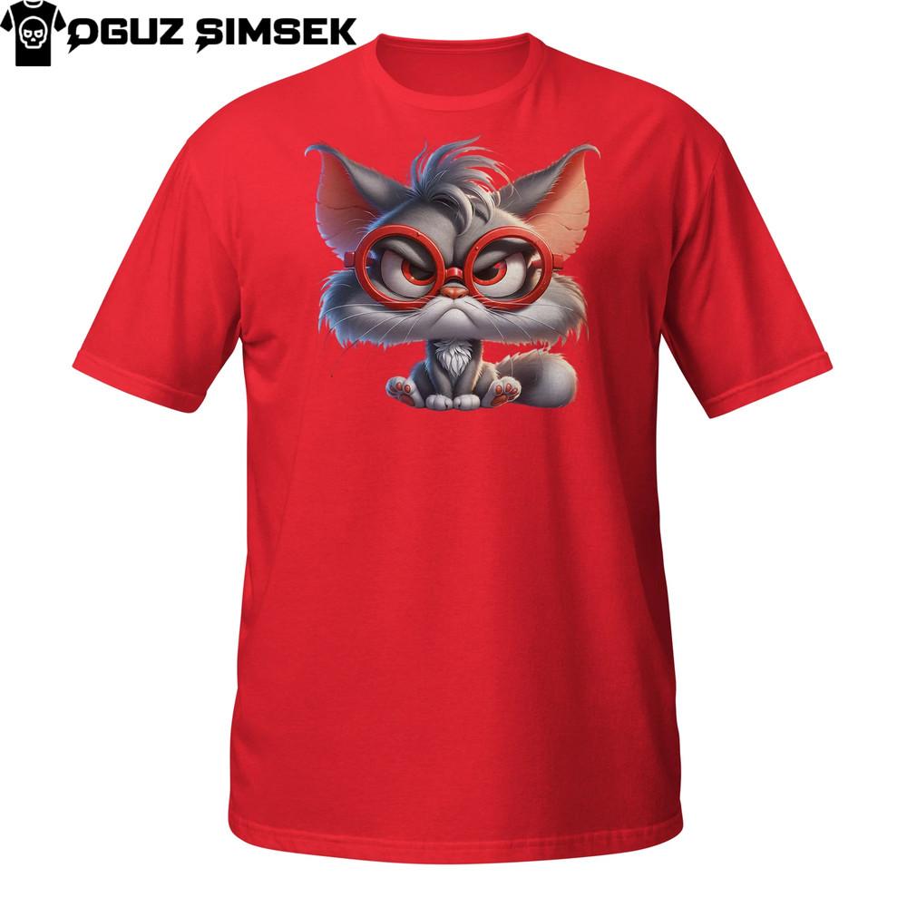 

Grumpy Nerd Cat Shirt – Angry Cartoon Kitten with Big Red Glasses Unisex 4XL