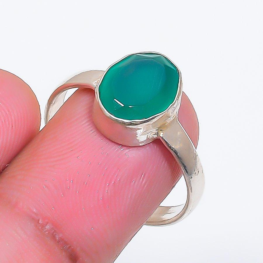 Natural Green Onyx Gemstone 925 Sterling Silver Jewelry Ring Size 9 ZS-1497