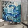 Majestic Blue Snake Shower Curtain - Intricate Scales, Misty Landscape Design, Polyester Fabric