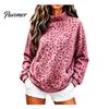 Warm Fall Clothing Women Leopard Print Sweatshirt, Mock Neck Long Sleeve Pullover with Sweatshirt Kangaroo Pocket, Drop Shoulder Casual Top for Winter
