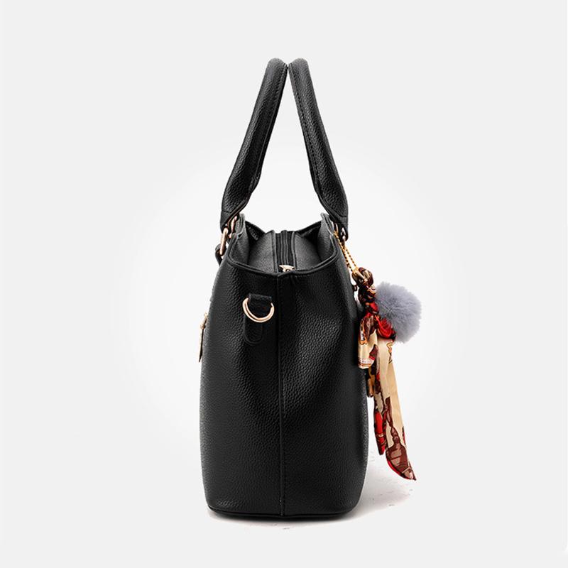 2025 New Stylish Large-capacity Solid Color Handbag PU Waterproof Messenger Bag Plush Pendant Simple Shoulder Bag