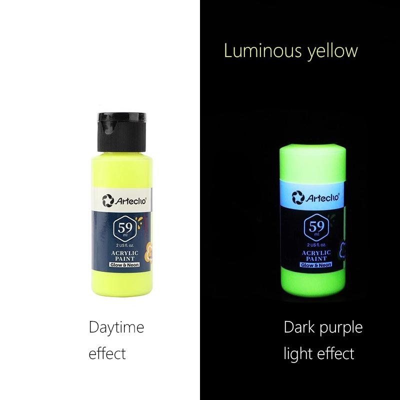 59ML Glow In Dark Acrylic Paint for Hand-Painted Wall Creative Diy Glass Clothes Shoes Luminous Fluorescent Epoxy Resin Pigment