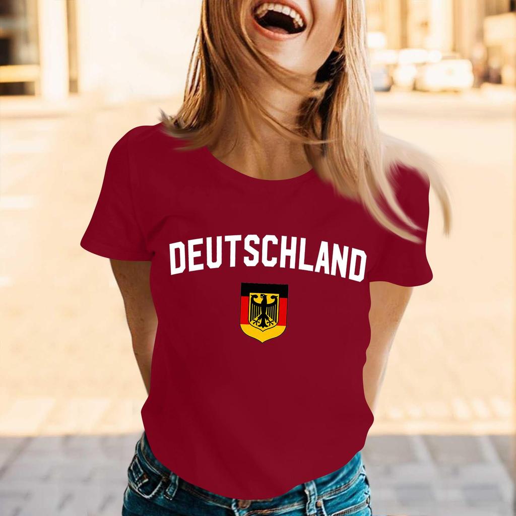 Women's Casual Pullover Short Sleeve T Shirt Crew Neck Letter Print Top Lightweight Comfortable Fit