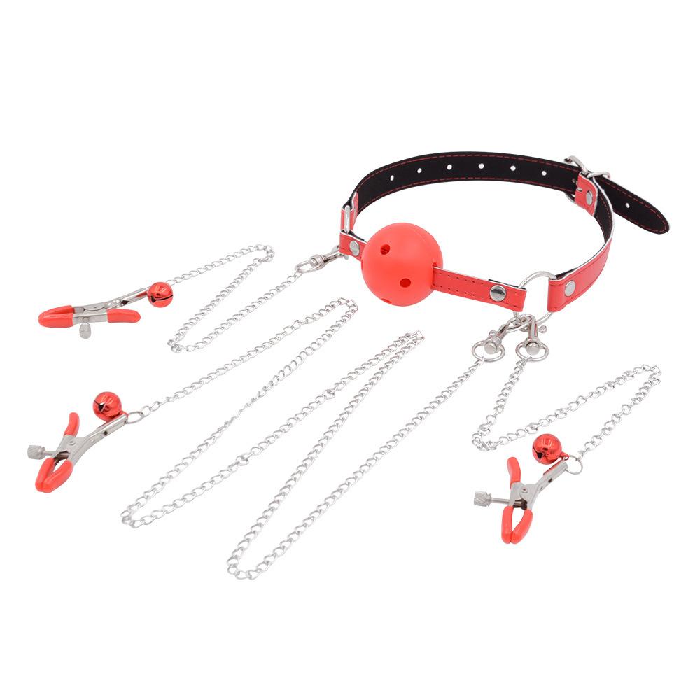 SM Ball Gag Yin Nipple Clamp Clitoral Clip Torture Suit Men and Women Binding Mouth Ball Adult Sex Toys