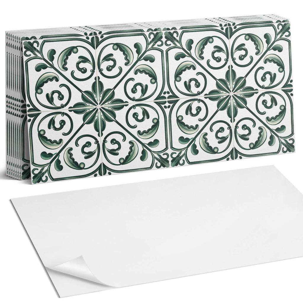 Set of Self-Adhesive Vinyl Tiles with Floral Pattern and Ornaments 10x40x20 cm