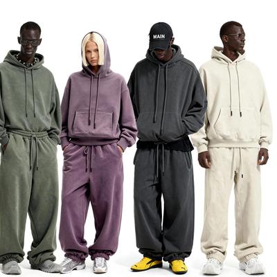 Oversize'owa bluza z kapturem i spodnie dresowe dla mężczyzn i kobiet, ciężki polar, streetwear, luźny pulower lub spodnie dresowe