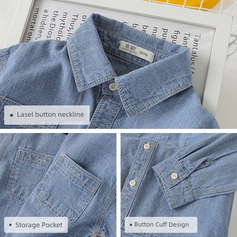 Boys' Pure Cotton Denim Shirt 2026 New Spring and Autumn Children's Clothing Toddler Shirt Top Trendy