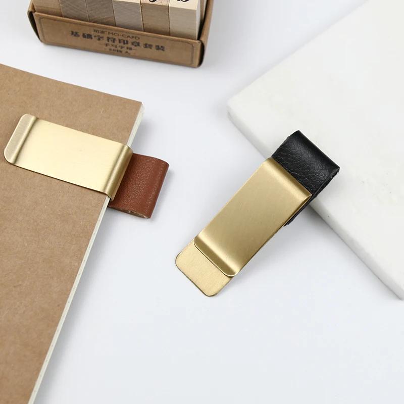 1Pc Vintage Metal Handmade Leather Pen Holder Clips Journal Notebook Loose Leaf Memo Brass Clip Bookmarks School Office Supplies