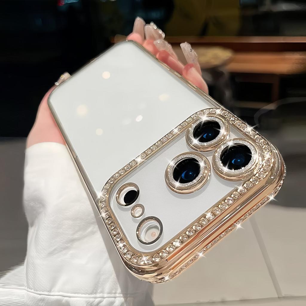 Electroplated diamond suitable for iPhone17PROMAX transparent silicone mobile phone case Apple 16 all-inclusive lens film glitter