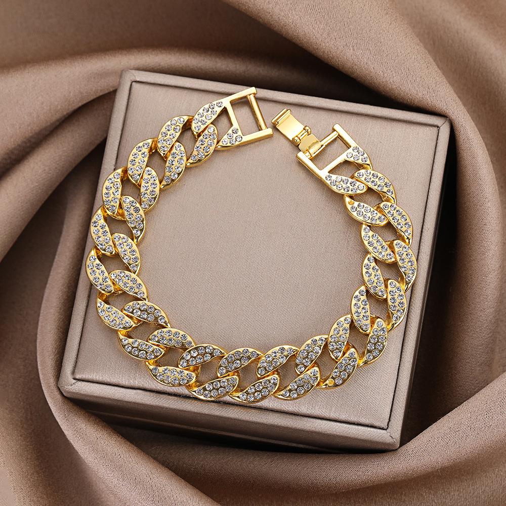 New creative diamond-encrusted personalized Cuban chain zinc alloy jewelry decorative Cuban bracelet jewelry