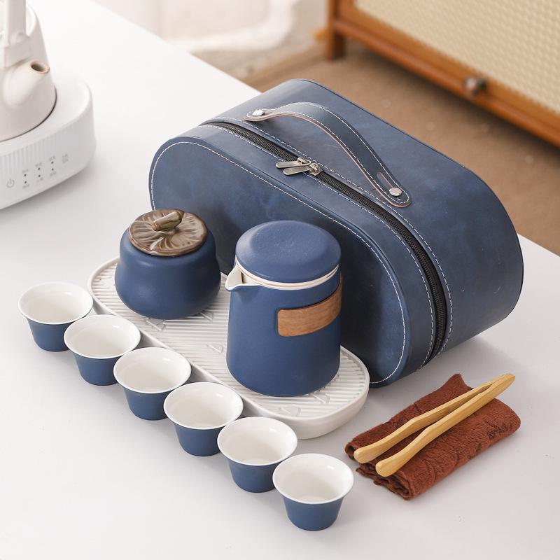 Compact Ceramic Travel Tea Set: 1 Teapot + 6 Cups for Camping or Business Gifts