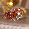 Luxury Female Red Round Tree Leaf Zircon Stone Ring Dainty Gold Color Wedding  For Women