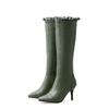 Green White Women Knee High Boots Pointed Toe High Stiletto Heel Small Big Size 32 48