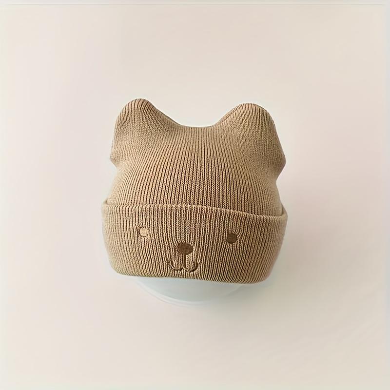 Children's Cute Knit Bear Ear Beanie Hat - Polyester, Hand Wash, Stretch Fit, Lightweight Toggle Closure, Fall/Winter Season, Daily & Casual