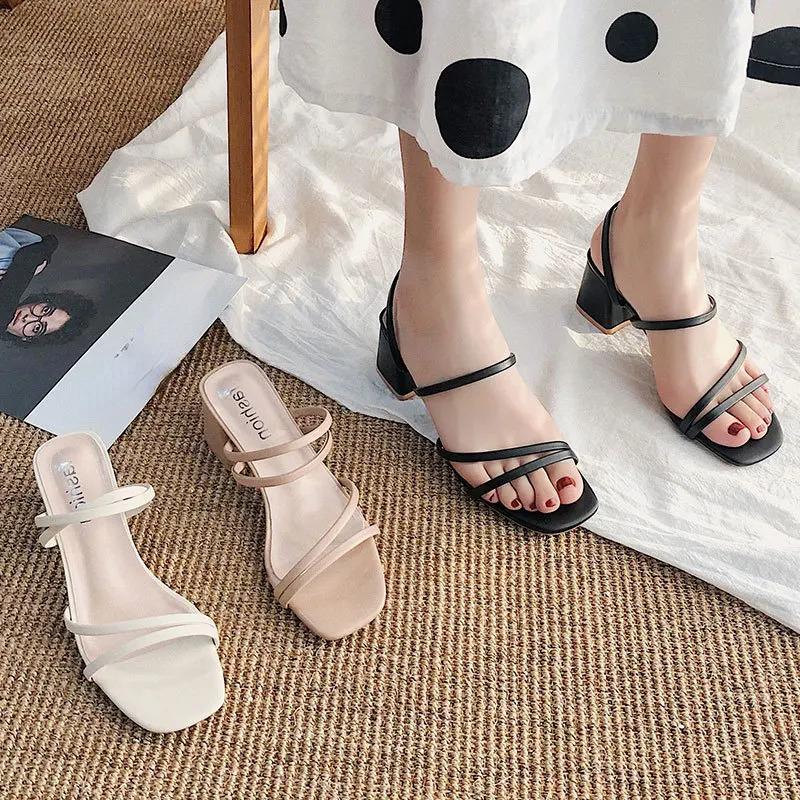 Women High Heel Sandals Summer Casual Female Shoes Woman Square Heel Open Toe Ankle Strap Ladies Sandalias Wedge Shoe 2024 New