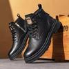 Bottes Martin en Cuir Doublées de Polaire Automne/Hiver 2025 - Chaussures Décontractées Hautes Résistantes à la Saleté pour Hommes