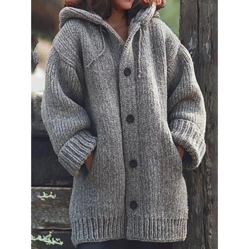 Autumn and winter women's mid-length sweater cardigan with hood