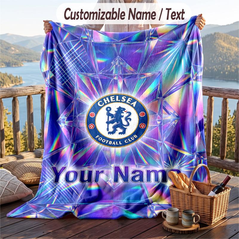 Flannel Blanket Chelsea FC Print Custom Name Text Soft Throw for Sofa Bed
