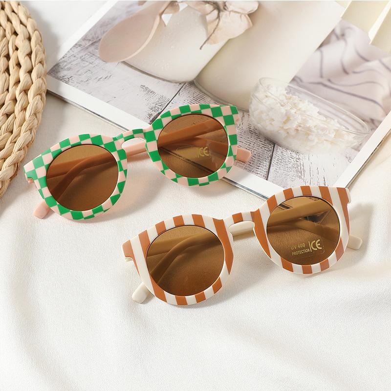 New Arrival 2-10 S Kids Cute Round Sunglasses Boys Girls Baby Lattice Outdoor Children Fashion Cat Eye White Pink Shades