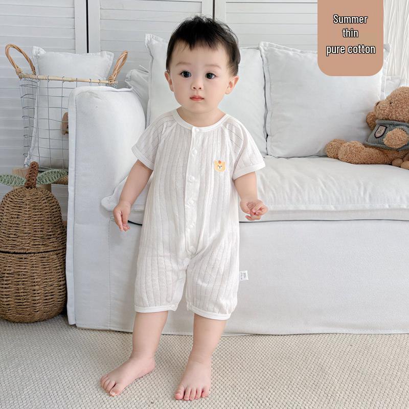 Baby Summer Short Sleeve Cotton Jumpsuit - Newborn Lightweight Pajamas Class A Air-Conditioned Crawler Outfit