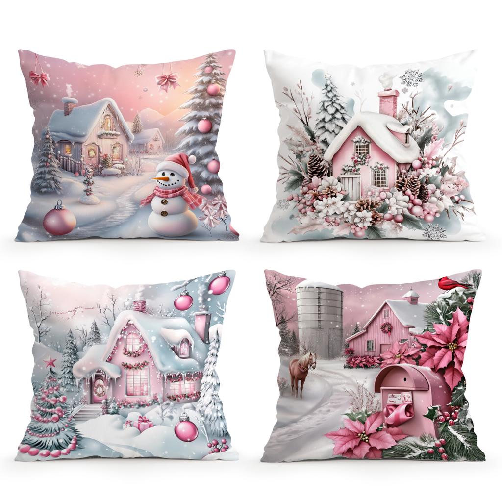 45X45Cm Countryside Christmas Theme Pillowcase Bedroom Cushion Cover 100% Polyester Living Room Cushion Pillowcase Home Decor