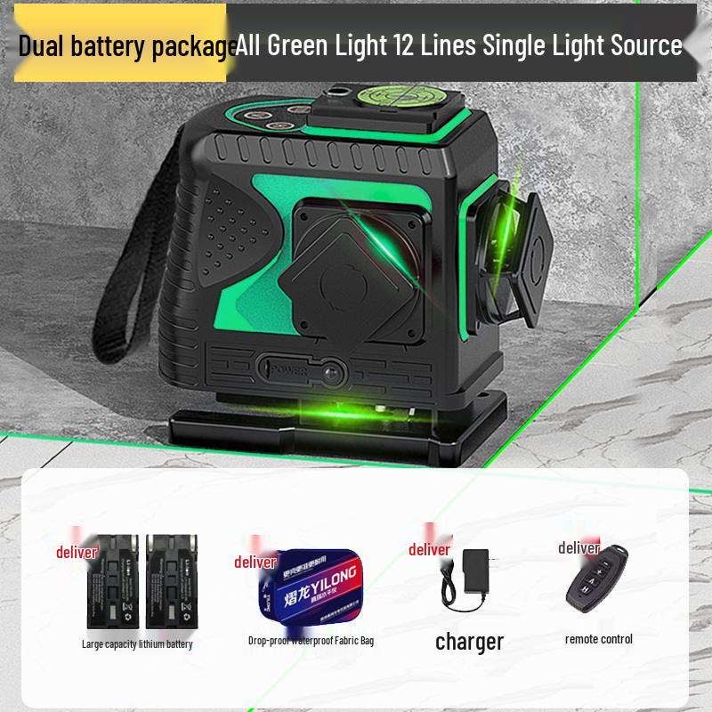 

Dual-Color Spirit Level: 12-Line Laser with High-Precision Red & Green Light