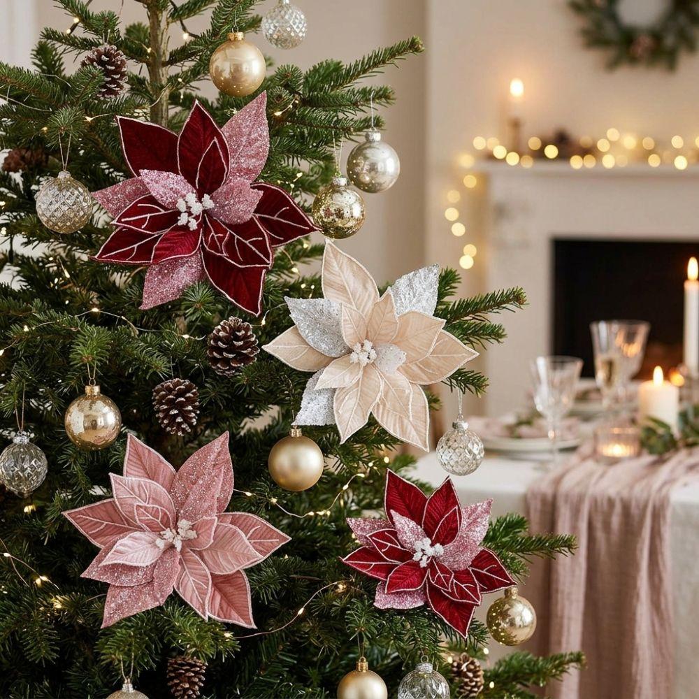 with Stem Sequin Velvet Christmas Flower Colorful Christmas Decor Flower  New Year Gift
