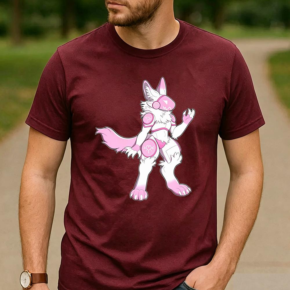 Full Body Pink White Protogen Waving Graphic T Shirt Unisex Crew Neck Short Sleeve Fandom Fan Holiday Gift Top