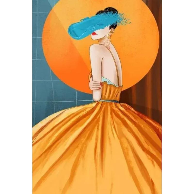 

Абстрактные скандинавские женщины в оранжевом платье шляпа настенное искусство постер холст картина портрет спрей печать рисунок декор гостиной 21cm×30cm NoFrame