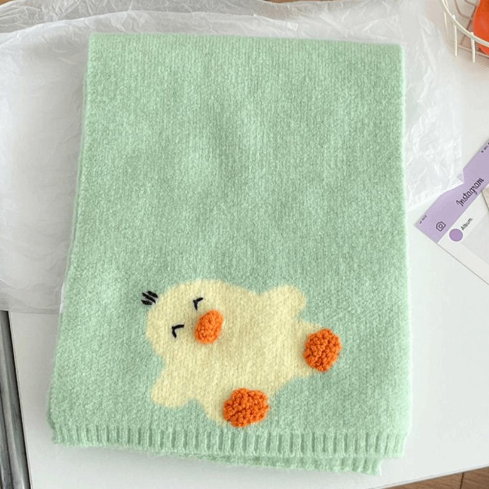 Colorful Cashmere Knitted Scarf Sweet Winter Neck Warmer Cartoon Embroidery Scarf  Autumn Winter