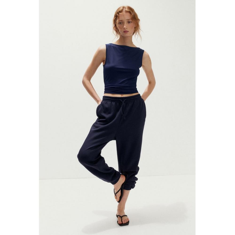 

H M High Waist Jogger Pants Navy Blue