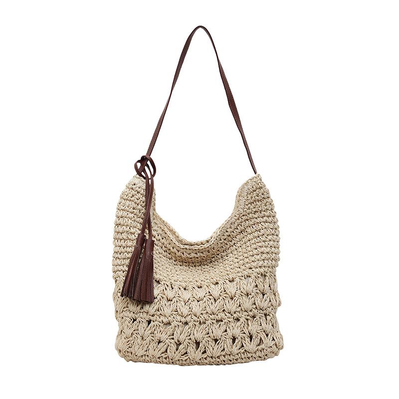 Tassel Straw Woven Bag 2025 New Large-capacity Hollow Woven Women's Bag Seaside Beach Bag Fashion Shoulder Armpit Bag