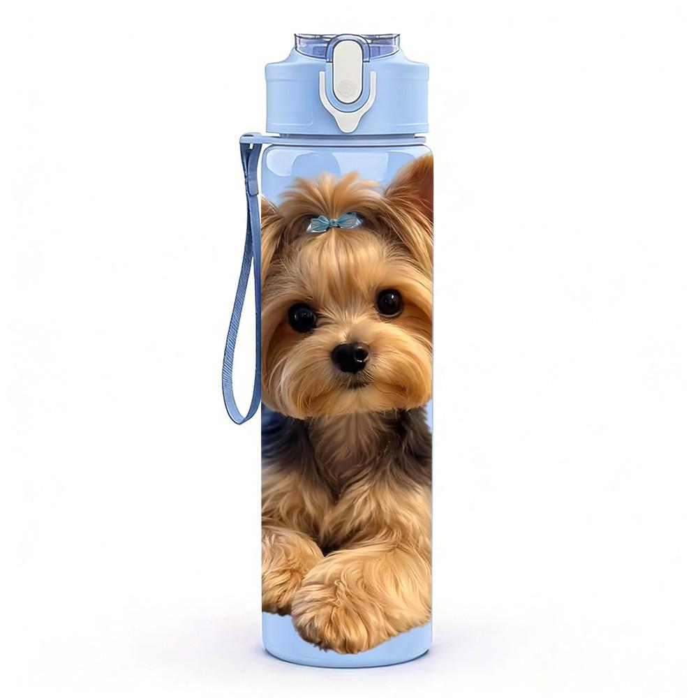 1PC Gentle Yorkie Puppy Close View 750ml Color Plastic Sports Water Bottle Leakproof Flip Straw Lid Suitable for Sports Office Home Use