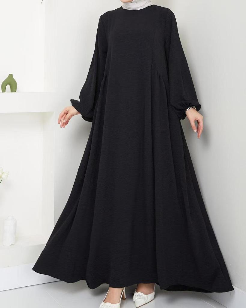 Elegant Solid Color Loose Pullover Dress for Muslim Women - Spring & Autumn Collection