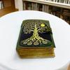 200 Page Large Grimoire Vintage Leather Journal, Tree of Life Fat Journal, Blank Spell Book of Shadows Celestial Gifts For Him Her