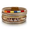 Women's Multi-colored Braided Leather Bracelet with a Beige Stone