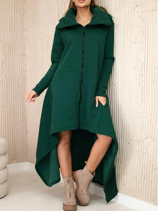 European-American 2025 Autumn/Winter Women's Hooded Zipper Sweatshirt Dress - Solid Color, Loose Fit, Versatile Fashion.