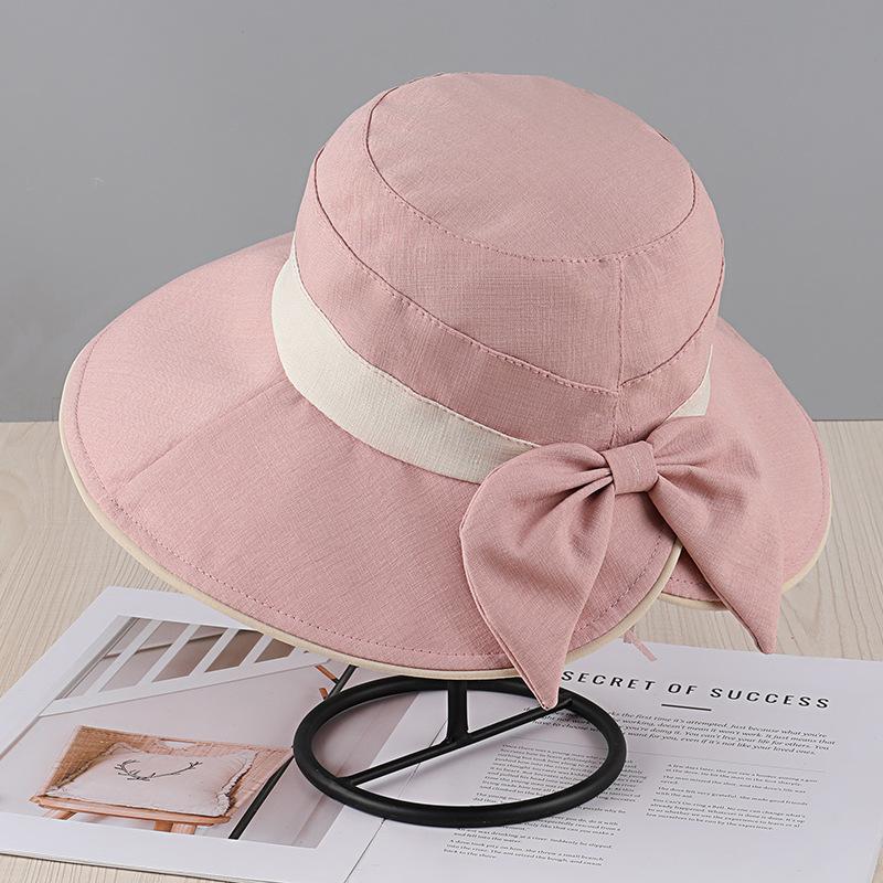 Versatile Summer Bow Fashion Breathable Bucket Hat Women S Sunshade Sunscreen Uv Protection Hat Big Brim Adjustable розовый