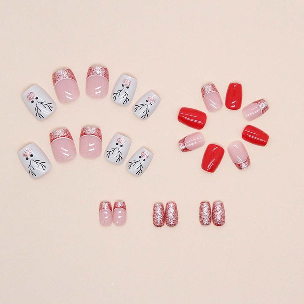 24Pcs/set DIY Nail Accessories Christmas Short False Nails Christmas Fake Nail Extension  Nail Salon