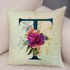 English Flower Beige Letter Print Pillow Case for Sofa Home Decor Floral A-Z Cushion Cover Soft Short Plush Pillowcase 45x45cm
