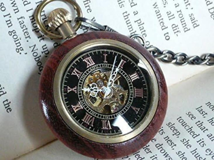 Wooden pocket watch antique manual winding retro mechanical ki91