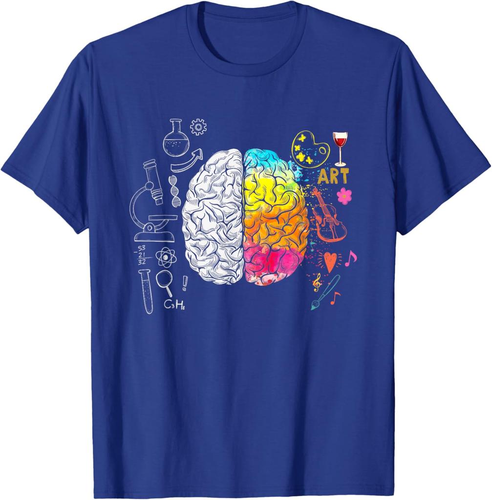 Art Versus Science Brain Split Colorful Graphic Tee Shirt Men Women Student Teacher Casual T-Shirt