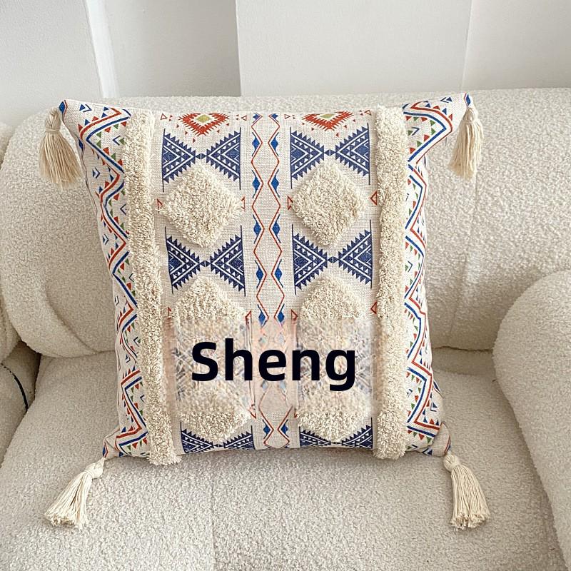 Etnikai stílusú bohém rojtozott vászon dekoratív párnahuzat kanapéra vagy ágy mellé