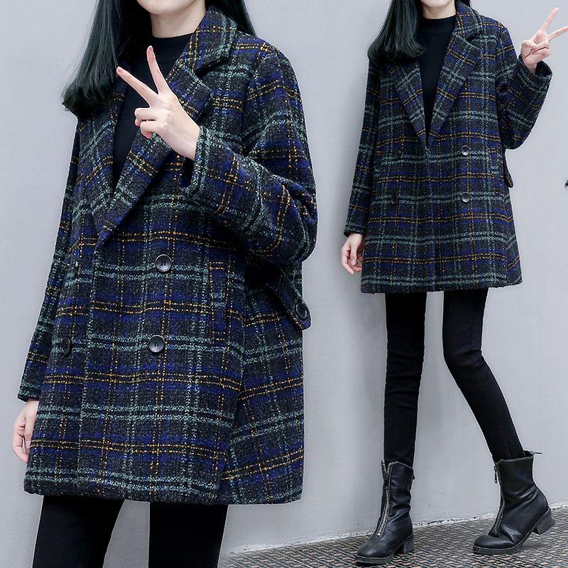 

Women s Plaid Woolen Overcoat: 2025 Spring/Autumn Collection - Casual, Loose-Fit Suit Style S