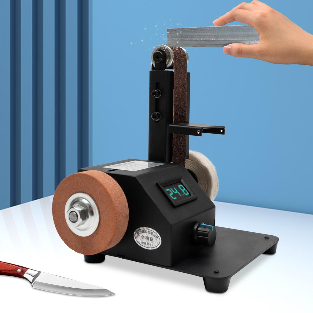 350W Electric Mini Belt Sander, Infinitely Adjustable Speed Benchtop Polishing Sander with 10PCS Abrasive Belt & Digital Display