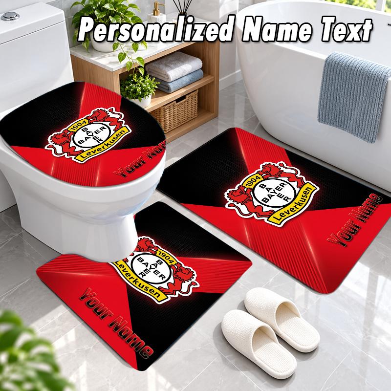Bayer Leverkusen Football Custom Name 3Pcs Flannel Bathroom Mat Set Toilet Rug Personalized Bath Decor