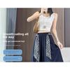 Ice silk denim skirt-pants for women, summer thin high-waisted drapey wide-leg cropped pants