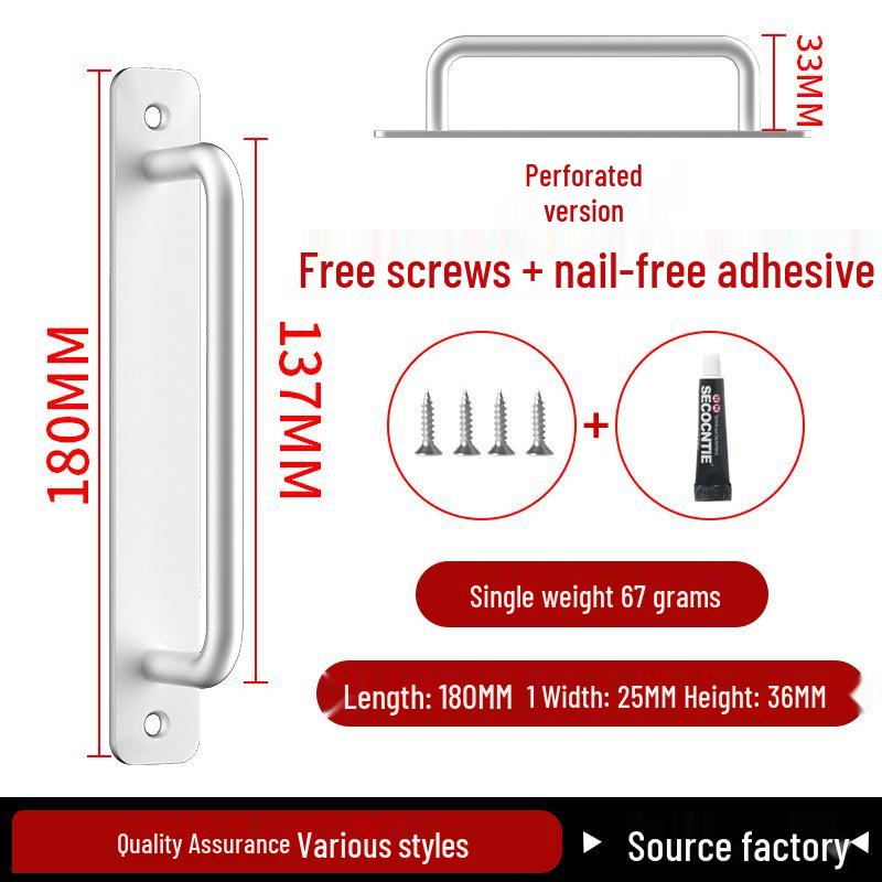 Aluminiumlegering Deurklink zonder Boren voor Glazen, Stalen, Kunststof Balkon-, Schuif- en Kastdeuren