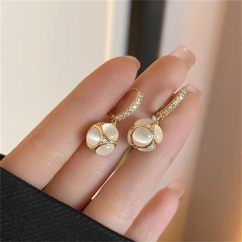 Goldfarbene Opale Zirkon Runde Kugel Creolen Mädchen Exquisite Accessoires Für Frauen Party Schmuck Geschenk