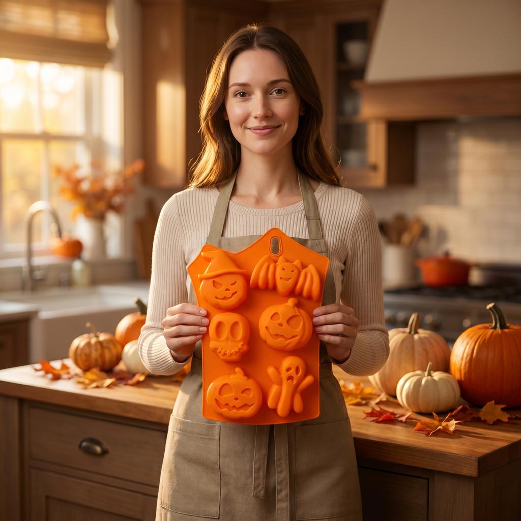 Halloween Silicone Mold for Pumpkin Ghost Skull Bat Shapes Reusable Baking Molds for Cake Decoration Resin Plaster Crafts